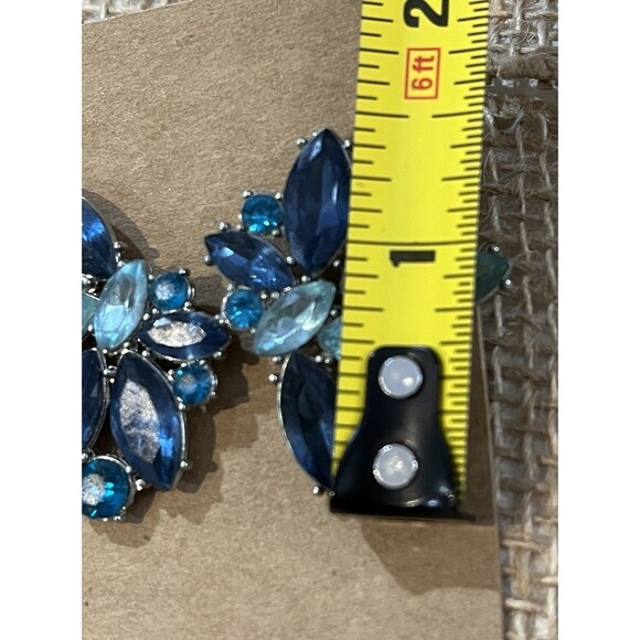 Blue Rhinestone Silver Tone Post Pierced Earrings Holiday Party Fairy Grunge - Picture 5 of 6